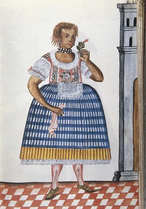 Framed Print : MARTiNEZ COMPAnoN Y BUJANDA, Baltasar Jaime (1735-1797). Trujillo del Peru en el siglo XVIII. 1782 - 1785. Zambo woman. Engraving; Watercolour. SPAIN. Madrid