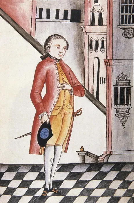 Framed Print : MARTiNEZ COMPAnoN Y BUJANDA, Baltasar Jaime (1735-1797). Trujillo del Peru en el siglo XVIII. 1782 - 1785. Vol 2. Plate 4. Spanish man wearing a military costume