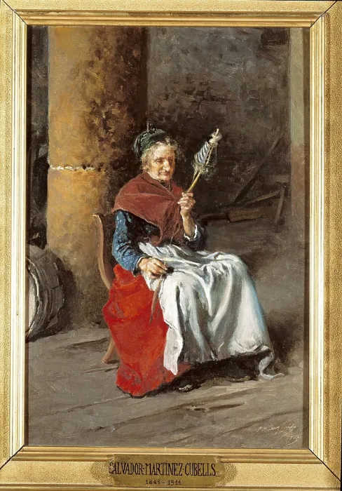 Framed Print : MARTINEZ CUBELLS, Salvador (1845-1914). Old woman spinning. 1889. Oil on canvas. SPAIN. Granada. Museums of Fine Arts of Granada. AISA / Everett Collection**US SALES ONLY**