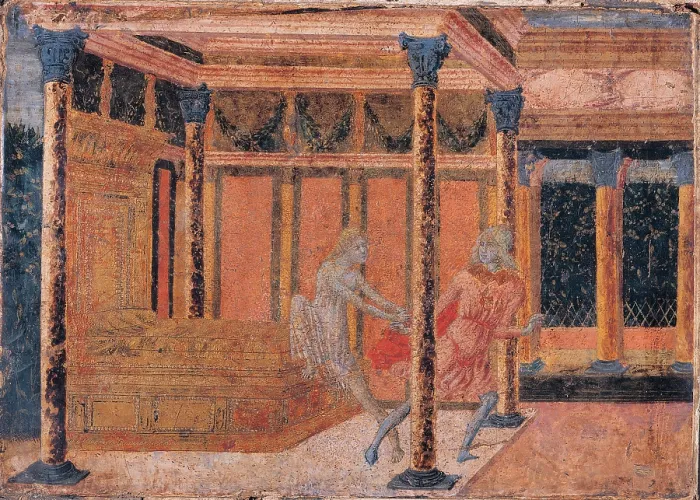 Framed Print : perhaps by Martini Francesco di Giorgio, Joseph Tempted by Potiphar's Wife, 1460, 15th Century, tempera on wood panel, Italy, Tuscany, Siena