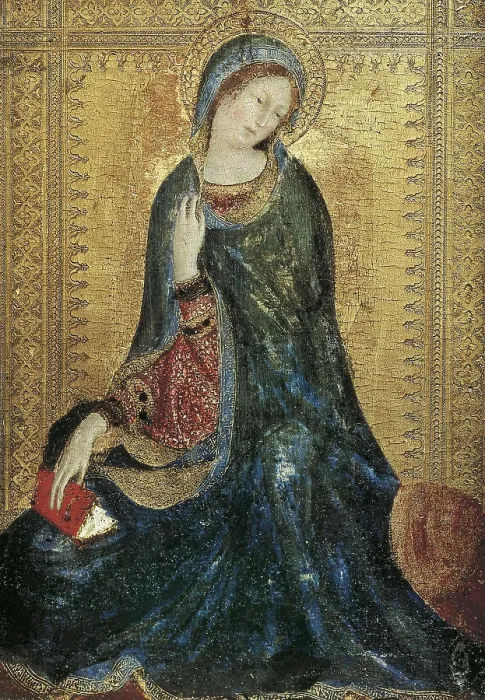 Framed Print : MARTINI, Simone di Martino, called Simone (1284-1344). The Madonna from an Annunciation. 1340-1344. International gothic. Tempera on wood. RUSSIA. Saint Petersburg