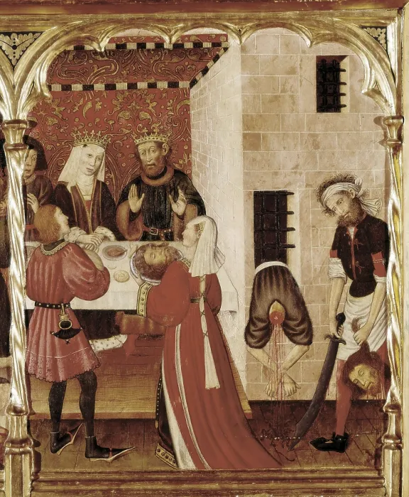 Framed Print : MARTORELL, Bernat ( -1452). Altarpiece of the Saints Johns. 1434 - 1435. Right detail of Saint John the Baptist's beheading represented in a predella. International gothic