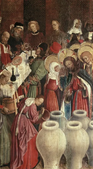 Framed Print : MARTORELL, Bernat ( -1452). Altarpiece of Transfiguration. 1449-1452. SPAIN. Barcelona. Cathedral. Detail of the Weddings at Cana. International gothic. Tempera on wood Framed Print : MARTORELL, Bernat ( -1452). Altarpiece of Transfiguration. 1449-1452. SPAIN. Barcelona. Cathedral. Detail of the Weddings at Cana. International gothic. Tempera on wood