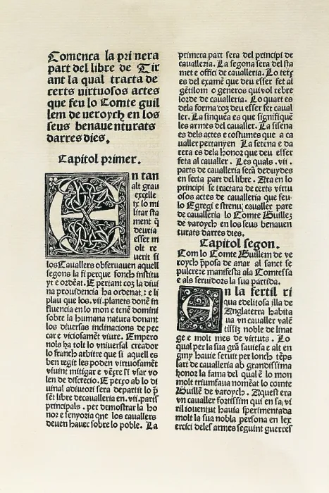 Framed Print : MARTORELL, Joanot (1413-1468). Knight and writer. 'Tirant lo Blanch'. Beggining of the novel. Edition printed in Valencia (1490). SPAIN. Barcelona Framed Print : MARTORELL, Joanot (1413-1468). Knight and writer. 'Tirant lo Blanch'. Beggining of the novel. Edition printed in Valencia (1490). SPAIN. Barcelona