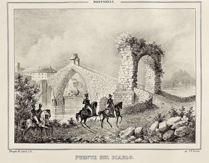 Framed Print : Martorell. Puente del Diablo or Devil's Bridge by F.X.Parcerisa, c.1839