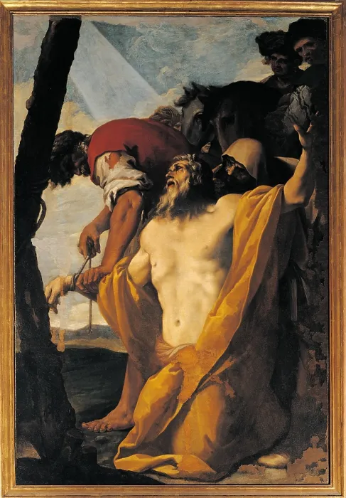 Framed Print : Martyrdom of St Andrew, by Giovanni Maria Viani, 17th Century, canvas, - Italy, Emilia Romagna, Bologna, Ozzano, Parish Church. All