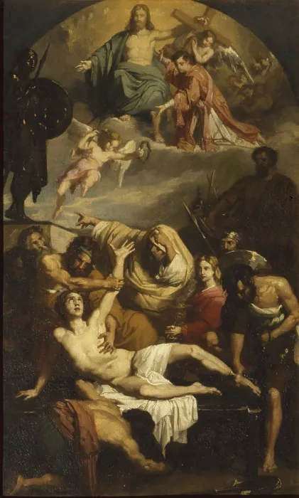 Framed Print : Martyrdom of St. Lawrence (Martirio di san Lorenzo), by Francesco Podesti, 1825-1827, 19th Century, oil on canvas - Whole artwork view Framed Print : Martyrdom of St. Lawrence (Martirio di san Lorenzo), by Francesco Podesti, 1825-1827, 19th Century, oil on canvas - Whole artwork view