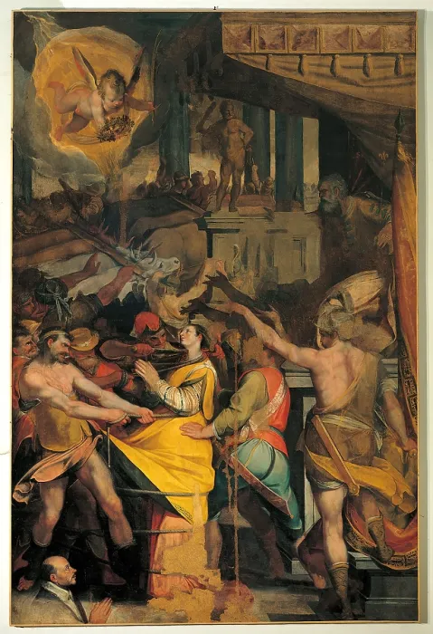 Framed Print : The Martyrdom of St Lucia, by Giorgio Picchi, 1550 - 1599 about, 16th Century, - Italy, Marche, Pesaro Urbino, Urbania, Morti Church. All