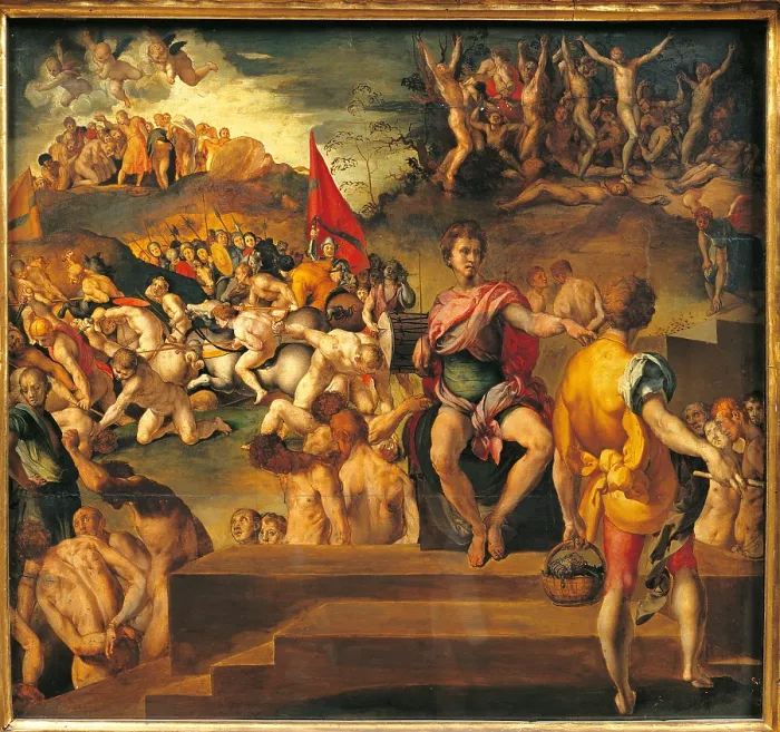 Framed Print : The Martyrdom of the Ten Thousand, by Jacopo Carrucci know as Pontormo, 1530 about, 16th Century, oil on panel, cm 67 x 73 - Italy, Tuscany, Florence, Uffizi Gallery