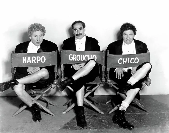 Framed Print : Marx Brothers - Harpo Marx, Groucho Marx, Chico Marx on the set of NIGHT AT THE OPERA, 1935