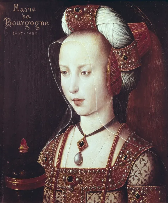 Framed Print : Mary (1457-1482). Duchess of Burgundy between 1477 and 1482. Anonymous work (15th c.). Oil on wood. FRANCE. Chantilly. Musee Conde (Conde Museum)
