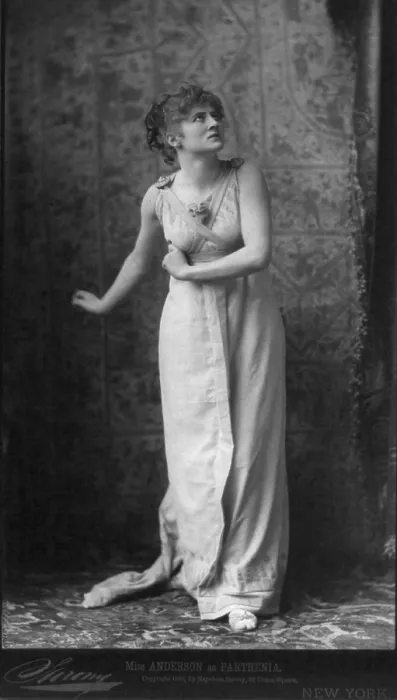 Framed Print : Mary Anderson de Navarro (1859-1940), American actress in role of Parthenia, the Grecian girl who tames a barbarian in an adaptation of the German play, INGOMAR. 1883 Framed Print : Mary Anderson de Navarro (1859-1940), American actress in role of Parthenia, the Grecian girl who tames a barbarian in an adaptation of the German play, INGOMAR. 1883