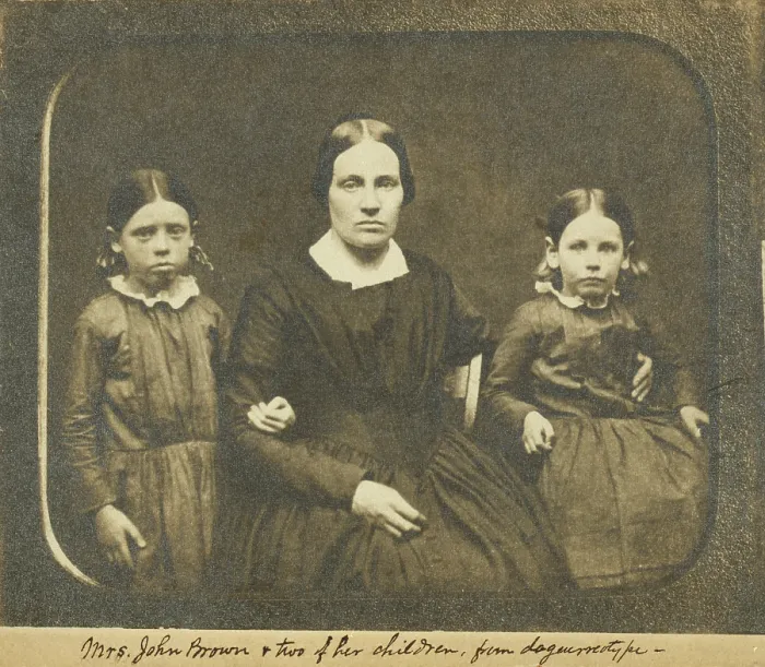Framed Print : Mary Ann Brown (1817-1884), the second wife of militant abolitionist John Brown, with two of her 13 children, Annie (left) and Sarah (right) about 1851 Framed Print : Mary Ann Brown (1817-1884), the second wife of militant abolitionist John Brown, with two of her 13 children, Annie (left) and Sarah (right) about 1851