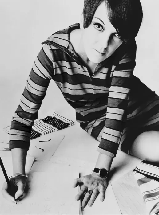 Framed Print : Mary Quant, British mod fashion designer. Her youthful clothing featured mini-skirts, tights, and bright colors that reinvented 1960s fashion. 1967