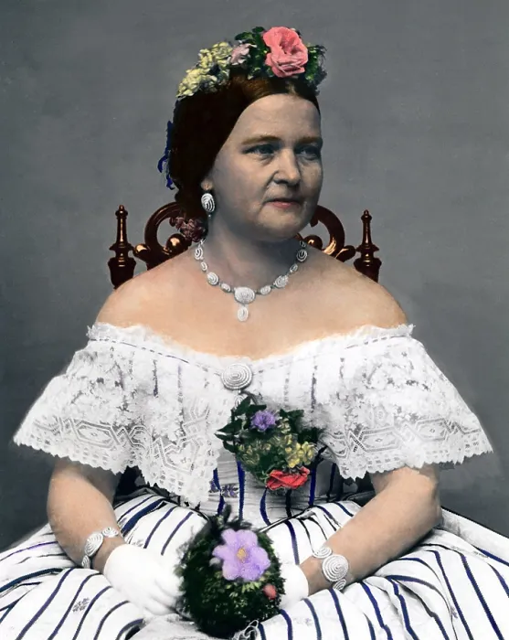 Framed Print : Mary Todd Lincoln (1818-1882), wife of President Lincoln, at age 45, while she was First Lady. Portrait by Mathew Brady with modern color. Ca. 1863 Framed Print : Mary Todd Lincoln (1818-1882), wife of President Lincoln, at age 45, while she was First Lady. Portrait by Mathew Brady with modern color. Ca. 1863