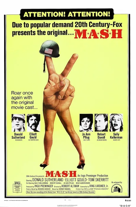 Framed Print : MASH, (aka M*A*S*H*), US reissue poster art, from left: Donald Sutherland, Elliott Gould, Jo Ann Pflug, Robert Duvall, Sally Kellerman, 1970