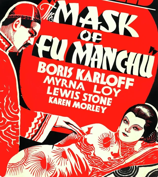 Framed Print : THE MASK OF FU MANCHU, from left on US poster art: Boris Karloff, Myrna Loy, 1932