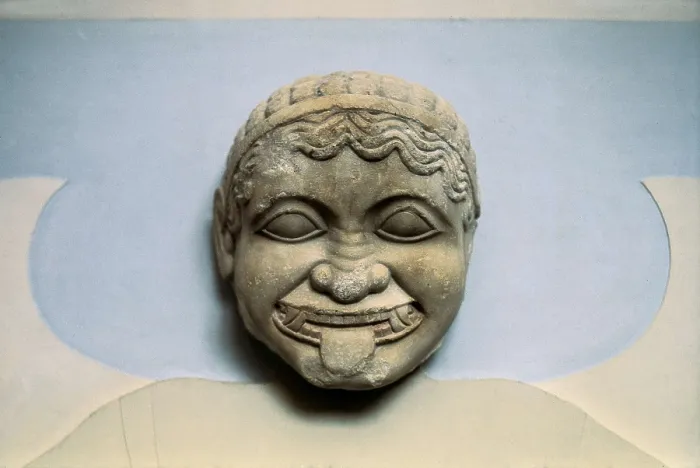 Framed Print : Mask of Gorgona. 4th c. BC. Classical Greek art. Sculpture on marble. GREECE. Athens. Acropolis. Acropolis Museum. AISA / Everett Collection**US SALES ONLY**