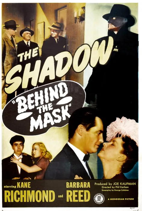 Framed Print : BEHIND THE MASK, US poster, (aka THE SHADOW BEHIND THE MASK), Kane Richmond, Barbara Reed, 1946 Framed Print : BEHIND THE MASK, US poster, (aka THE SHADOW BEHIND THE MASK), Kane Richmond, Barbara Reed, 1946