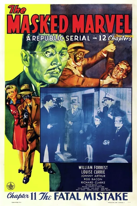 Framed Print : THE MASKED MARVEL, Johnny Arthur, William Forrest, Louise Currie in Chapter 11: The Fatal Mistake, poster art, 1943 Framed Print : THE MASKED MARVEL, Johnny Arthur, William Forrest, Louise Currie in Chapter 11: The Fatal Mistake, poster art, 1943
