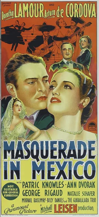 Framed Print : MASQUERADE IN MEXICO, US poster art, from left: Arturo de Cordova, Dorothy Lamour, 1945