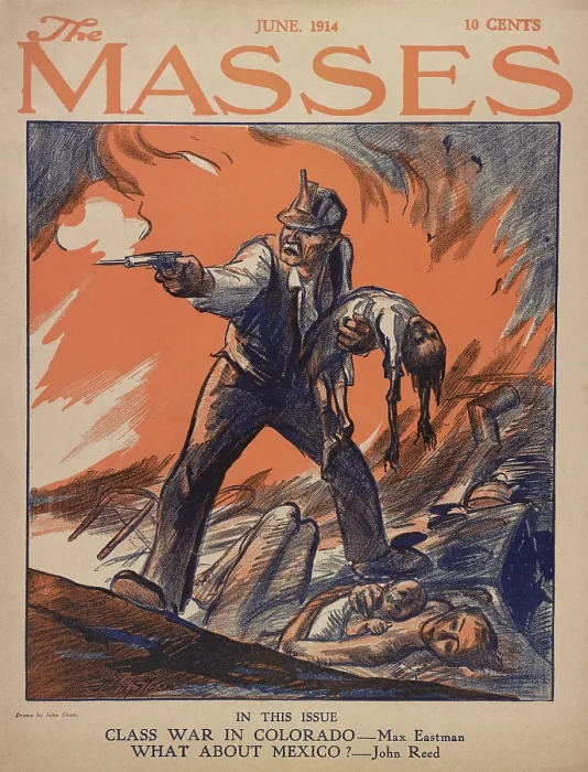 Framed Print : THE MASSES, June 1914, cover illustration about the Massacre during Colorado Coal Strike at Ludlow