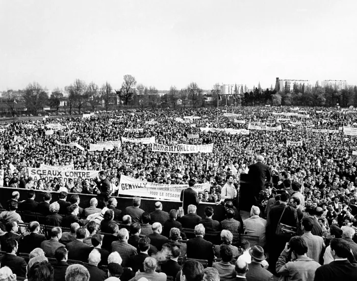 Framed Print : Massive anti-Nuclear weapons protest in Paris suburb of Sceaux. They were protesting President Charles DeGaulle policy of developing an independent French nuclear arsenal Framed Print : Massive anti-Nuclear weapons protest in Paris suburb of Sceaux. They were protesting President Charles DeGaulle policy of developing an independent French nuclear arsenal