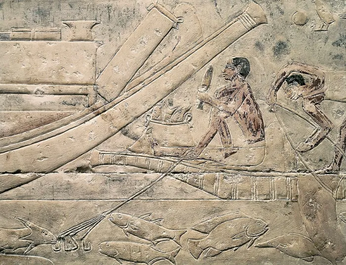 Framed Print : Mastaba of Princess Idut. 24th c. BC. EGYPT. Saqqara. Fishing scene with hook. Egyptian art. Old Kingdom. Relief. AISA / Everett Collection**US SALES ONLY**