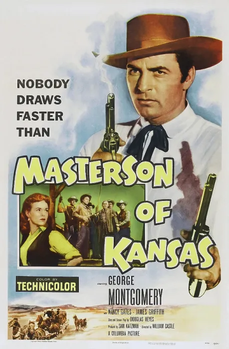 Framed Print : MASTERSON OF KANSAS, US poster art, top: George Montgomery, bottom left: Nancy Gates, 1954