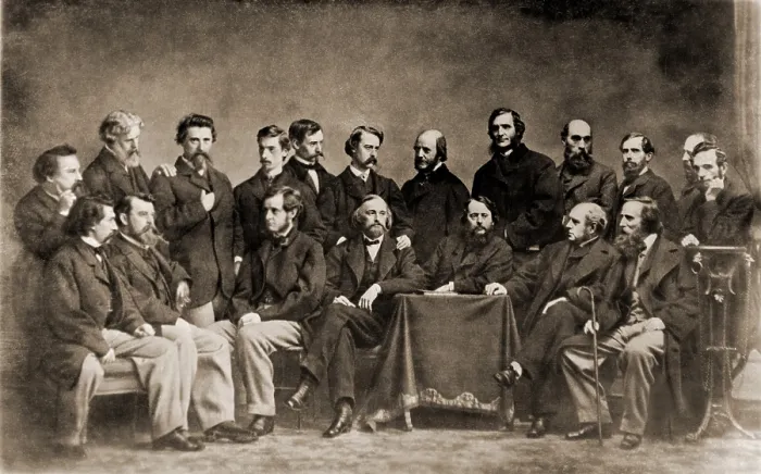 Framed Print : Mathew B. Brady (1823-1896), front row, far left, with the many men he hired to photograph the American Civil War