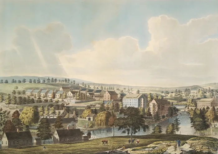 Framed Print : Mattawan, was a manufacturing village, in New York, 1832. Mattawan was situated on the Fishkill Creek about a mile and a half east of Fishkill Landing
