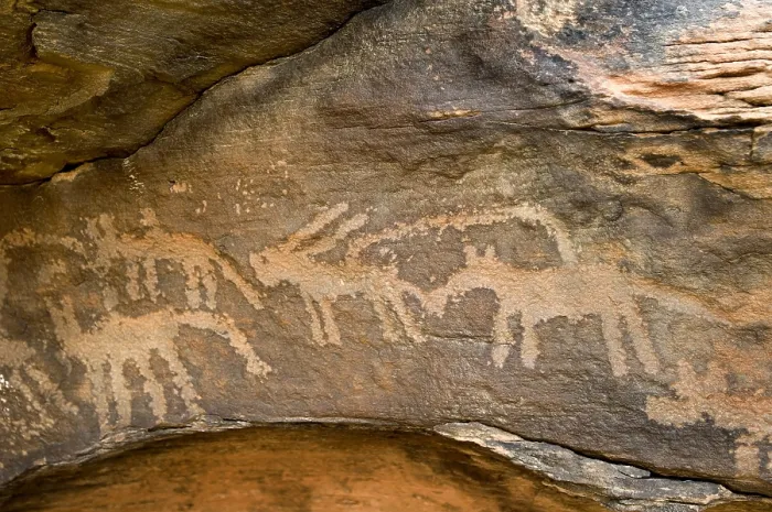 Framed Print : MAURETANIA. TAGANT. Tichit. Prehistoric engravings in Akreijit Neolithic settlement (4th-3rd BC), near the city