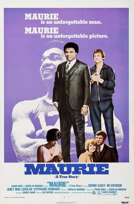 Framed Print : MAURIE, US poster art, front row from left: Janet MacLachlan, Stephanie Edwards, Bo Svenson; back frow from left: Bernie Casey, Bo Svenson, 1973
