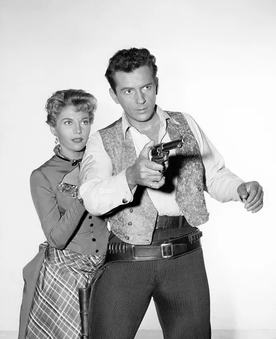 Framed Print : MAVERICK, from left: Jack Kelly, Whitney Blake in The Burning Sky, (Season 1, ep 122, aired February 23, 1958), 1957-1962