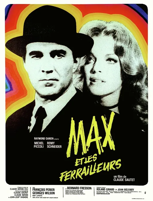 Framed Print : MAX ET LES FERRAILLEURS, (aka MAX AND THE JUNKMEN), from left on French poster art: Michel Piccoli, Romy Schneider, 1971
