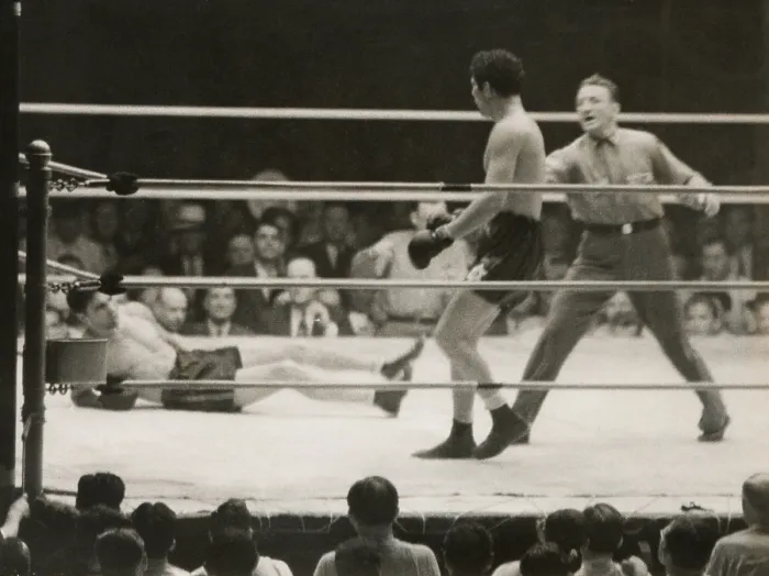 Framed Print : Max Schmeling on the floor for a count of nine in his match with Max Baer. June 8, 1933