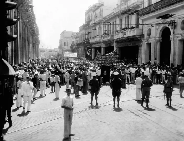 Framed Print : May Day 1934 riots in Cuba. When several hundred Communists marched in Havana, snipers fired into their ranks