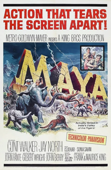 Framed Print : MAYA, top far right: Clint Walker, bottom l-r: Sajid Khan, Jay North on poster art, 1966 Framed Print : MAYA, top far right: Clint Walker, bottom l-r: Sajid Khan, Jay North on poster art, 1966