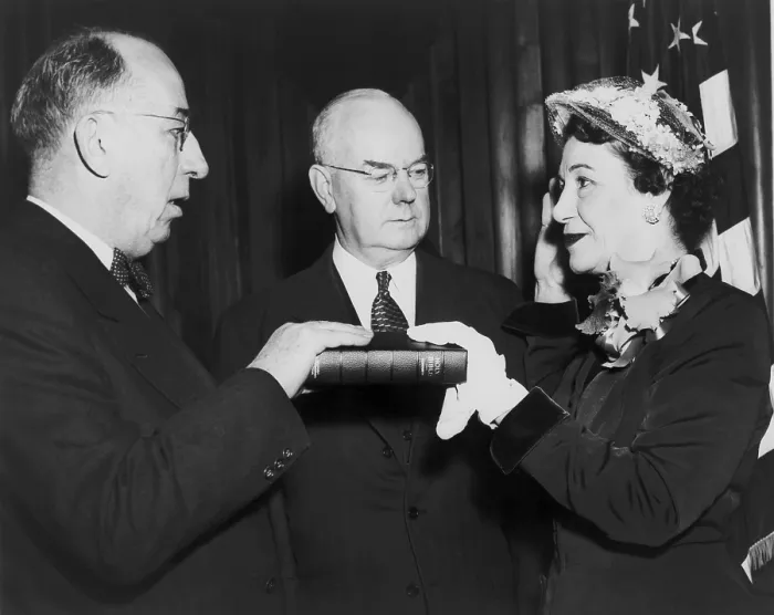 Framed Print : Maybelle Kennedy being sworn in as Assistant Treasurer of the United States in 1952. At the time she was one of a handful of women in high government positions. John W Framed Print : Maybelle Kennedy being sworn in as Assistant Treasurer of the United States in 1952. At the time she was one of a handful of women in high government positions. John W