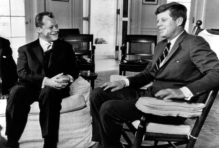Framed Print : Mayor of West Berlin (and later Chancellor) Willy Brandt meets with President John F. Kennedy at the White House, October, 1962. Courtesy: CSU Archives  /  Everett Collection