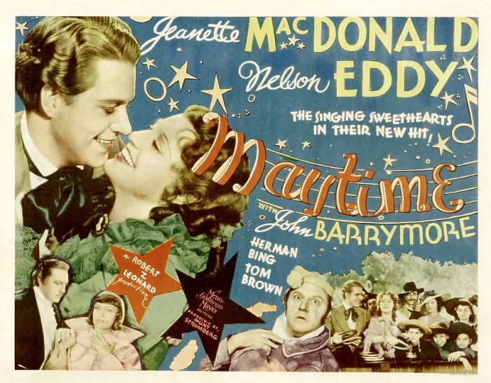 Framed Print : MAYTIME, top left from left: Nelson Eddy, Jeanette MacDonald, bottom left: John Barrymore, bottom right: Herman Bing, 1937 Framed Print : MAYTIME, top left from left: Nelson Eddy, Jeanette MacDonald, bottom left: John Barrymore, bottom right: Herman Bing, 1937