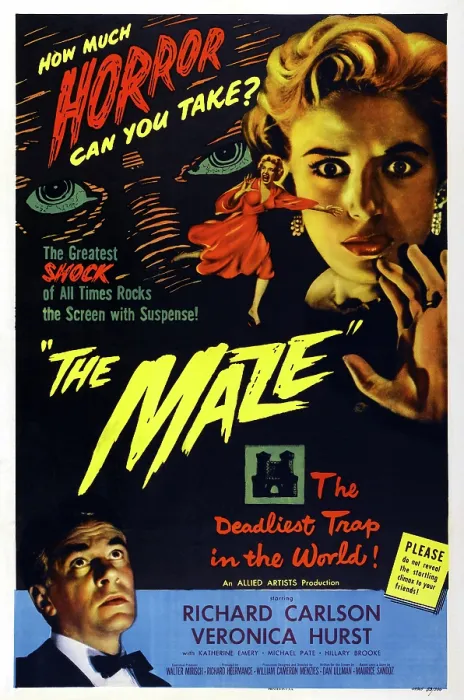 Framed Print : THE MAZE, US poster art, bottom left: Richard Carlson; top right: Veronica Hurst, 1953 Framed Print : THE MAZE, US poster art, bottom left: Richard Carlson; top right: Veronica Hurst, 1953