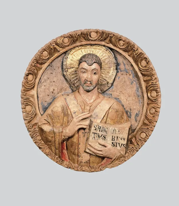 Framed Print : Medallion with St Ambrose Blessing, by Lombard workshop, 10th Century, - Italy, Lombardy, Milan, Diocesan Museum. All