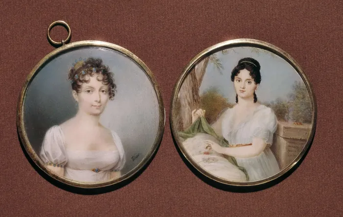 Framed Print : Medals with the portraits of Lucien Bonaparte's wifes, Christine Boyer (left) and Alexandrine de Blechamp. Painting. ITALY. Rome. Napoleonic Museum