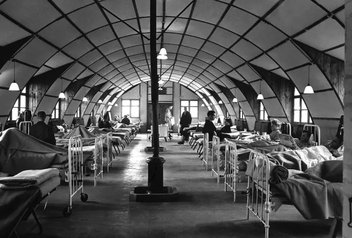 Framed Print : Medical ward of the 2nd Evacuation Hospital, Diddington, England. Called a hospital hut it was corrugated metal on the outside and lined with fiberboard inside