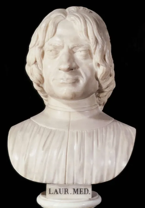 Framed Print : Medici, Lorenzo the Magnificient (1449-1492). Bust (end 15th c.). Renaissance art. Sculpture on marble. ITALY. Florence. Galleria degli Uffizi (Uffizi Gallery)