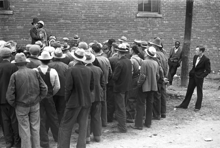 Framed Print : Medicine Show, man in blackface at right, photograph by Ben Shahn, Huntingdon, Tennessee, October, 1938