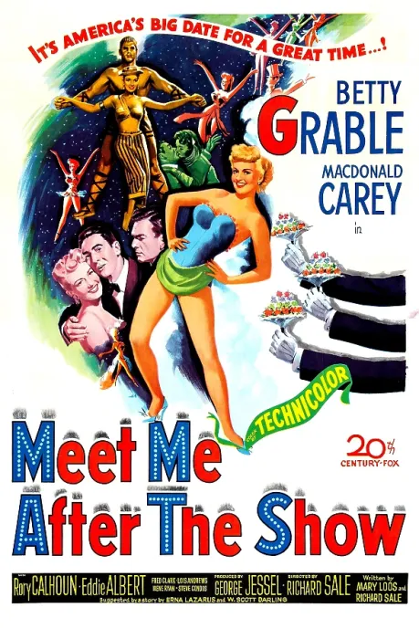 Framed Print : MEET ME AFTER THE SHOW, l-r: Betty Grable, Rory Calhoun, Macdonald Carey on poster art, 1951, TM and Copyright 20th Century Fox Film Corp