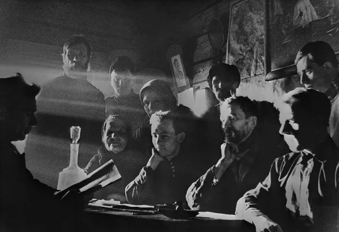 Framed Print : Meeting of the elected management committee of the New Life collective farm. Near Moscow, USSR. Ca. 1935-40. (BSLOC_2015_2_259) Framed Print : Meeting of the elected management committee of the New Life collective farm. Near Moscow, USSR. Ca. 1935-40. (BSLOC_2015_2_259)