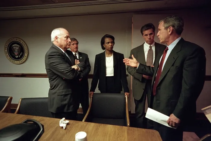Framed Print : Meeting in the White House Emergency Operations Center, Sept. 11, 2001. President George W Framed Print : Meeting in the White House Emergency Operations Center, Sept. 11, 2001. President George W